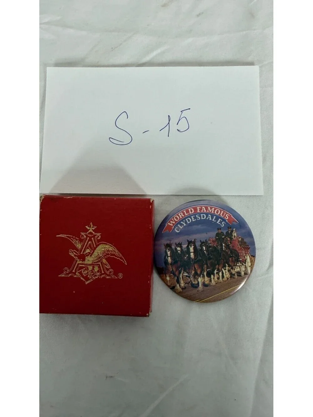 Vintage Budweiser Clydesdales Pinback Button in Box S-15
